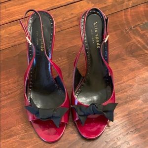 Red Kate spade strappy heel with black bow
